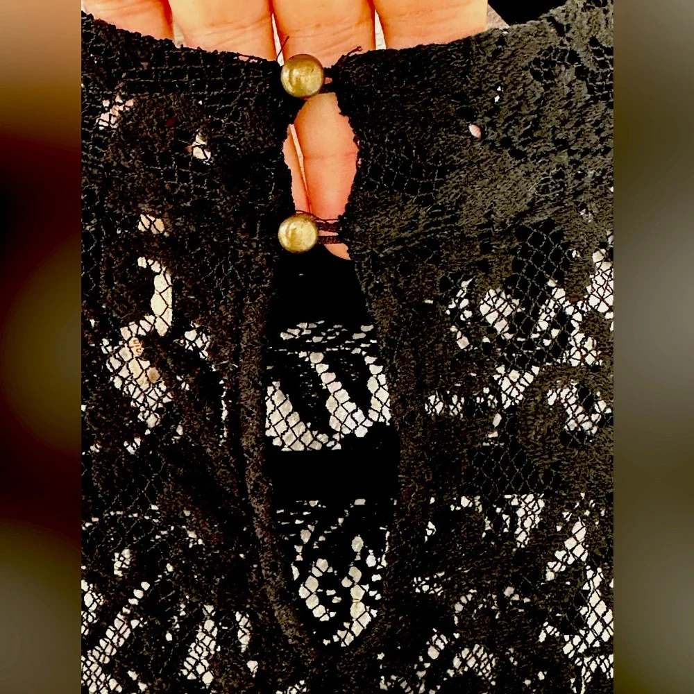 Free People Black Lace Floral Midi Sheer Overlay Dress Cover Small